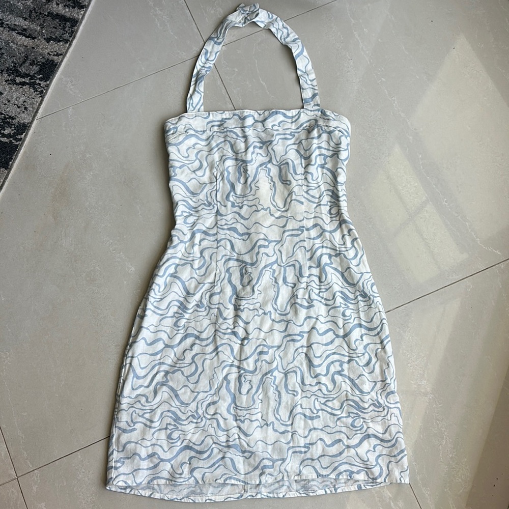 Abercrombie & Fitch Small White & Light Blue Swirl Dress! NEW WITH TAGS